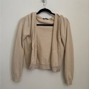 Brandy Melville Beige Cream Hooded Knit Zip Cardigan